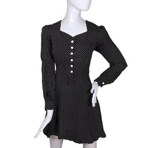 Vintage Beau Rivage NY Dress Size 11 (VTG) Black White Mini Hearts Print
